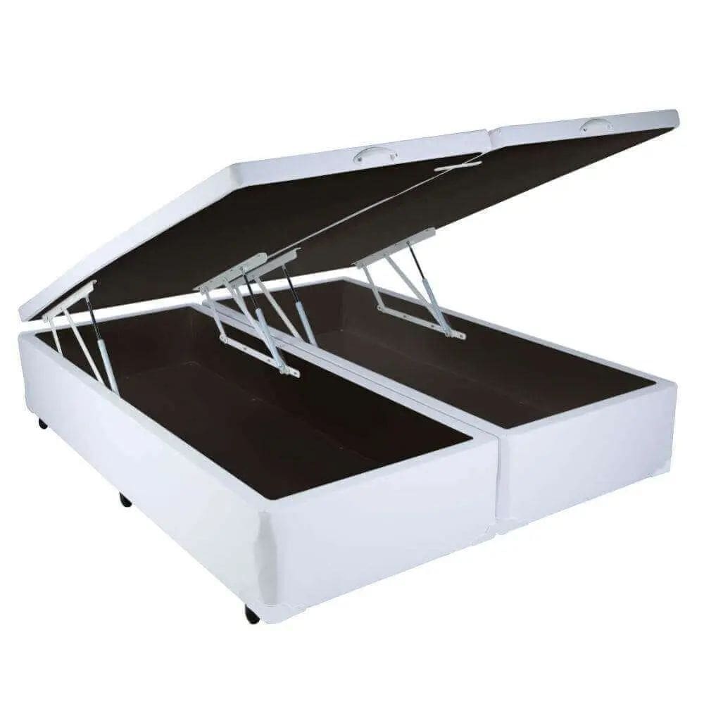 Base Box Bipartida Baú Universal Casal 43x188x138 Tecido Corino Cor Branco