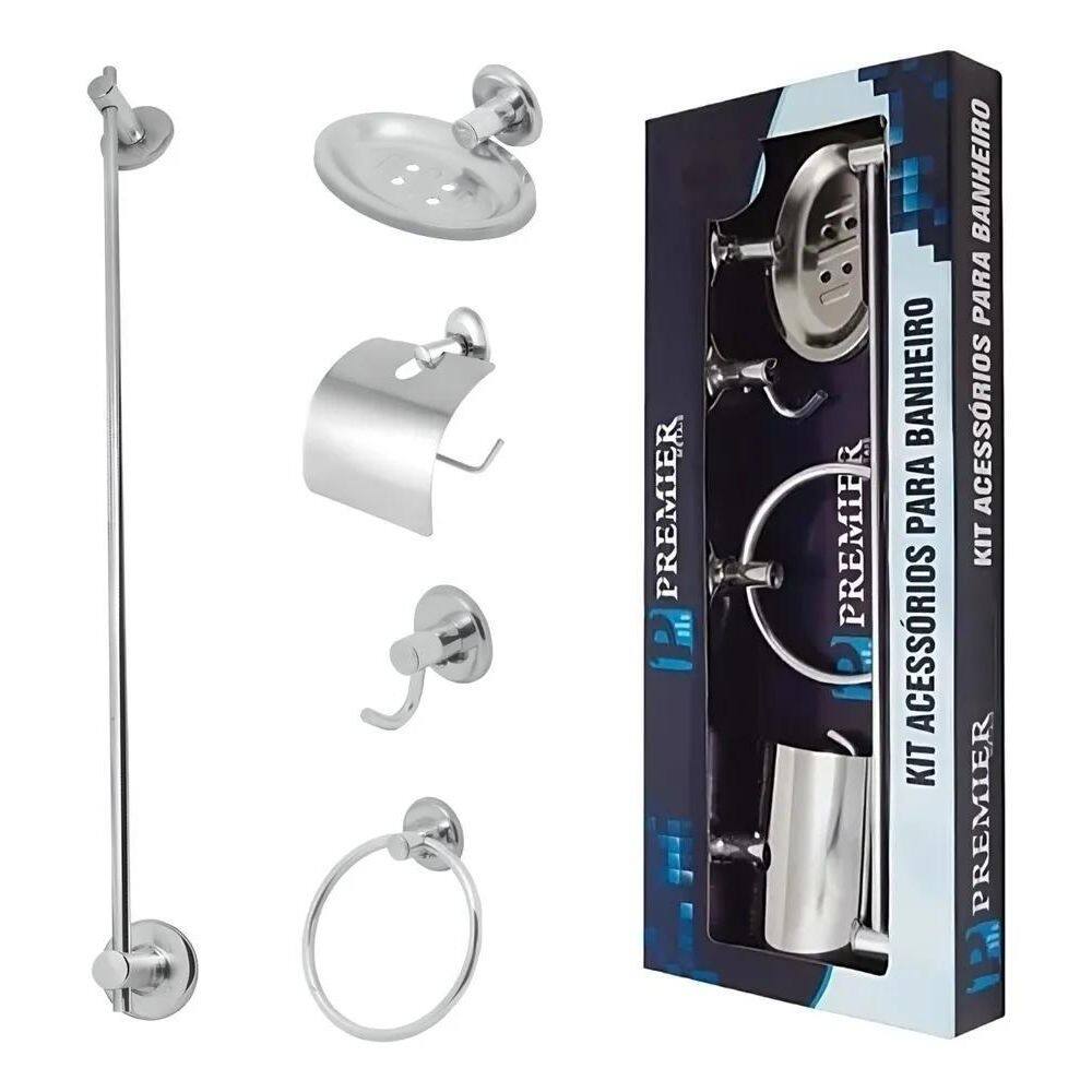10X Kit Acessórios Para Banheiro Aço Inox 5 Peças Mod Jr.