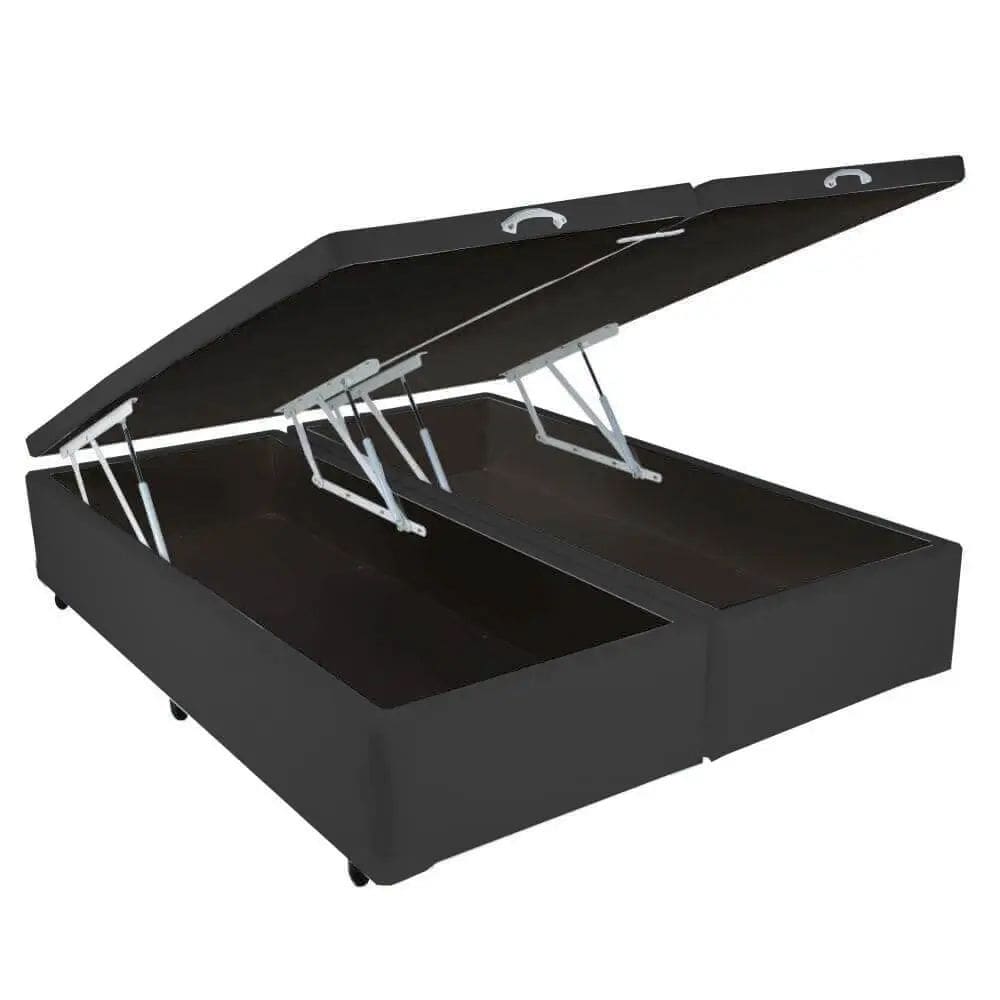 Base Box Bipartida Baú Universal Casal 43x188x138 Tecido Corino Cor Preto