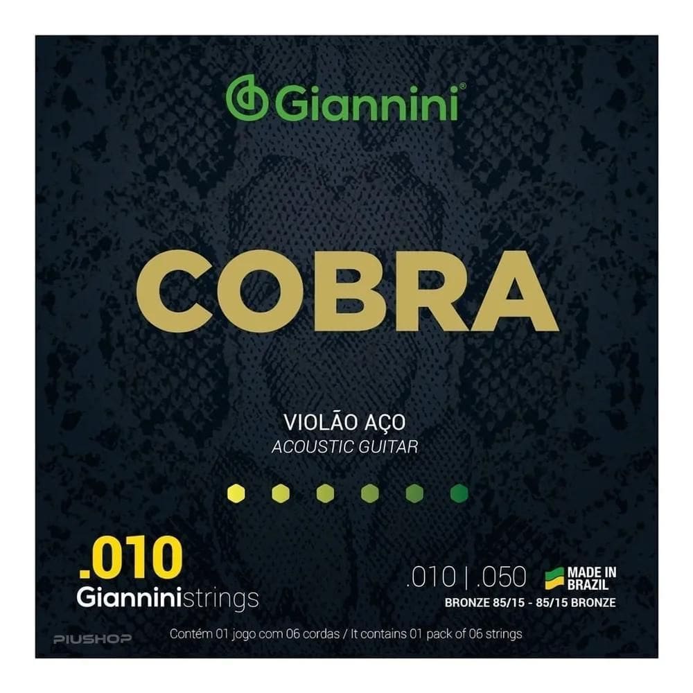 10X Encordoamento Para Violão Aço Giannini Cobra Bronze 85/