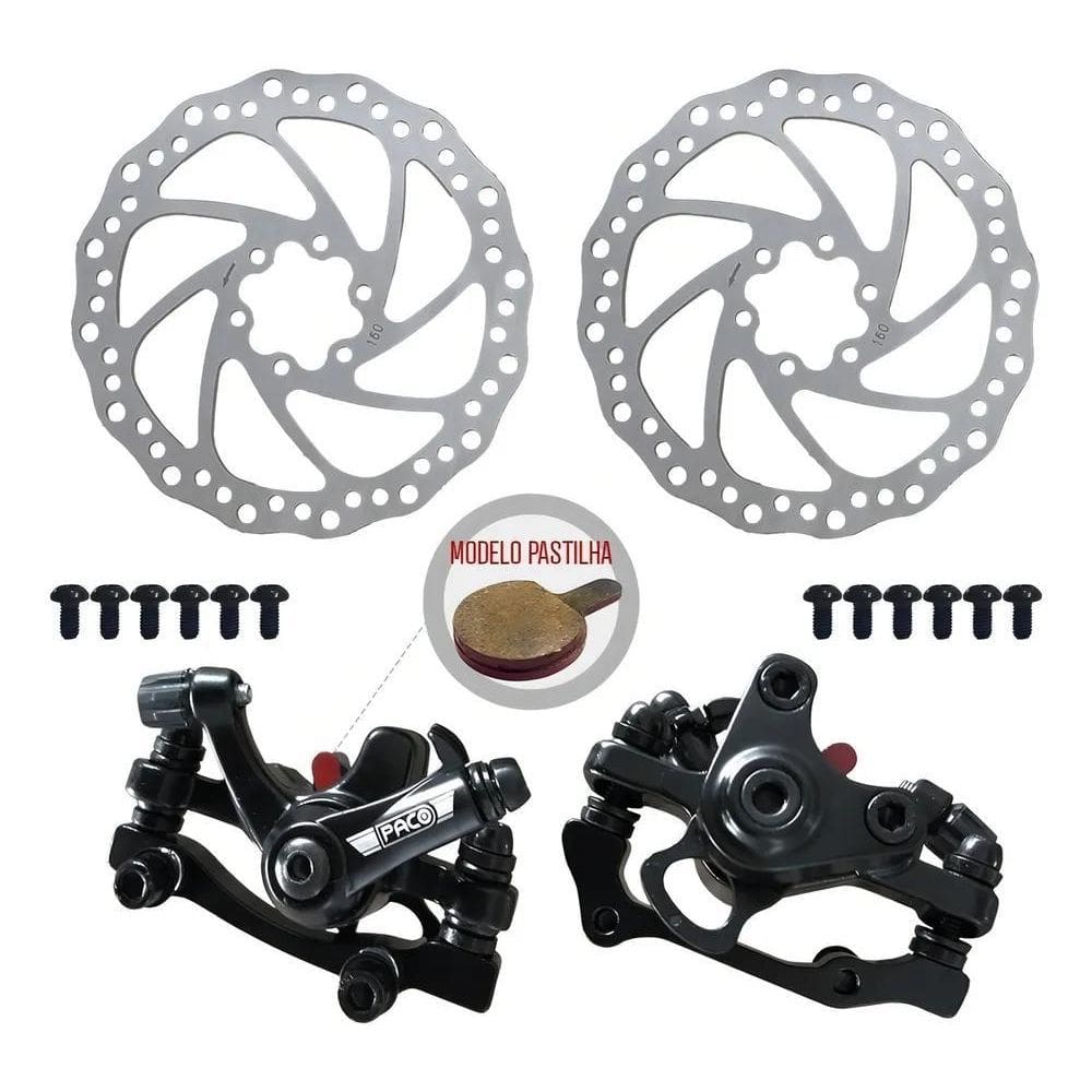 10X Freio Disco Mecânico Rotores 160Mm+Calipers Preto