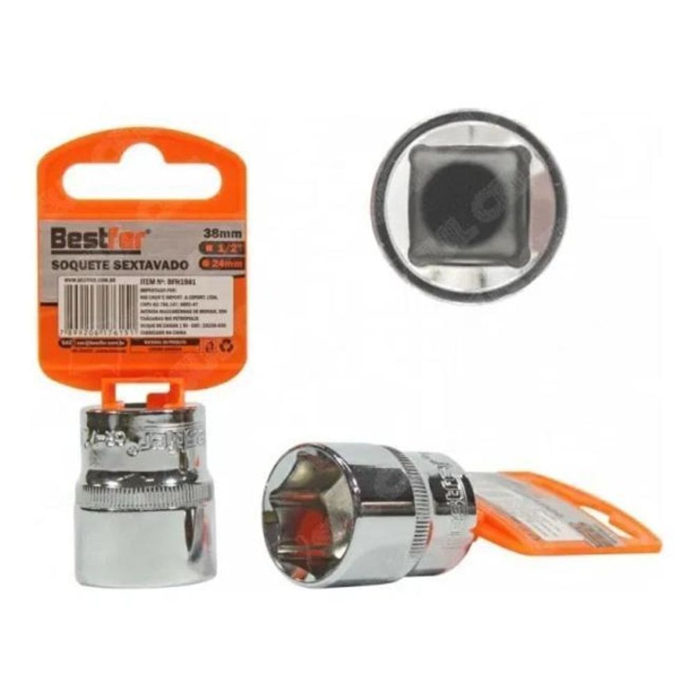 10X Soquete Sextavado Com Encaixe 1/2 24Mm Aço Cromado Vana