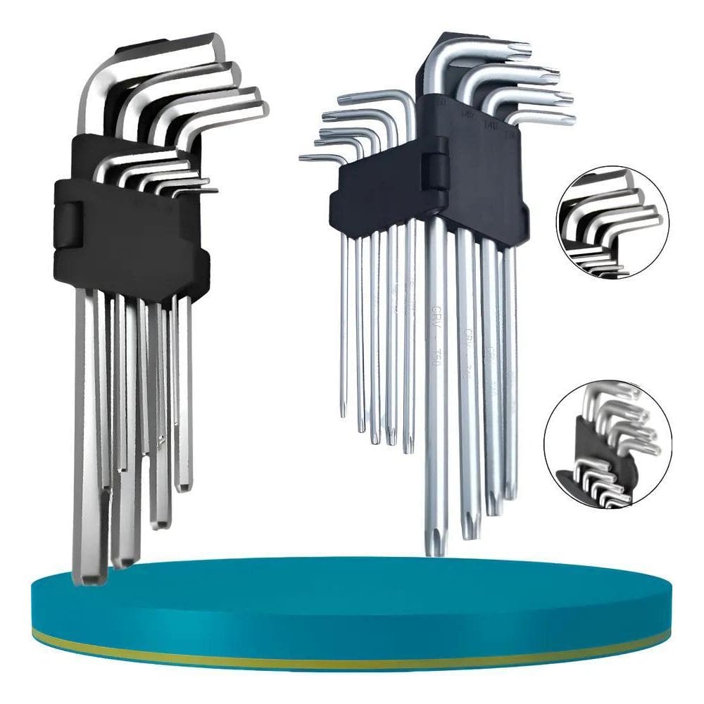 10X Jogo Chave Torx E Allen Profissional 18 Peças 22,5Cm