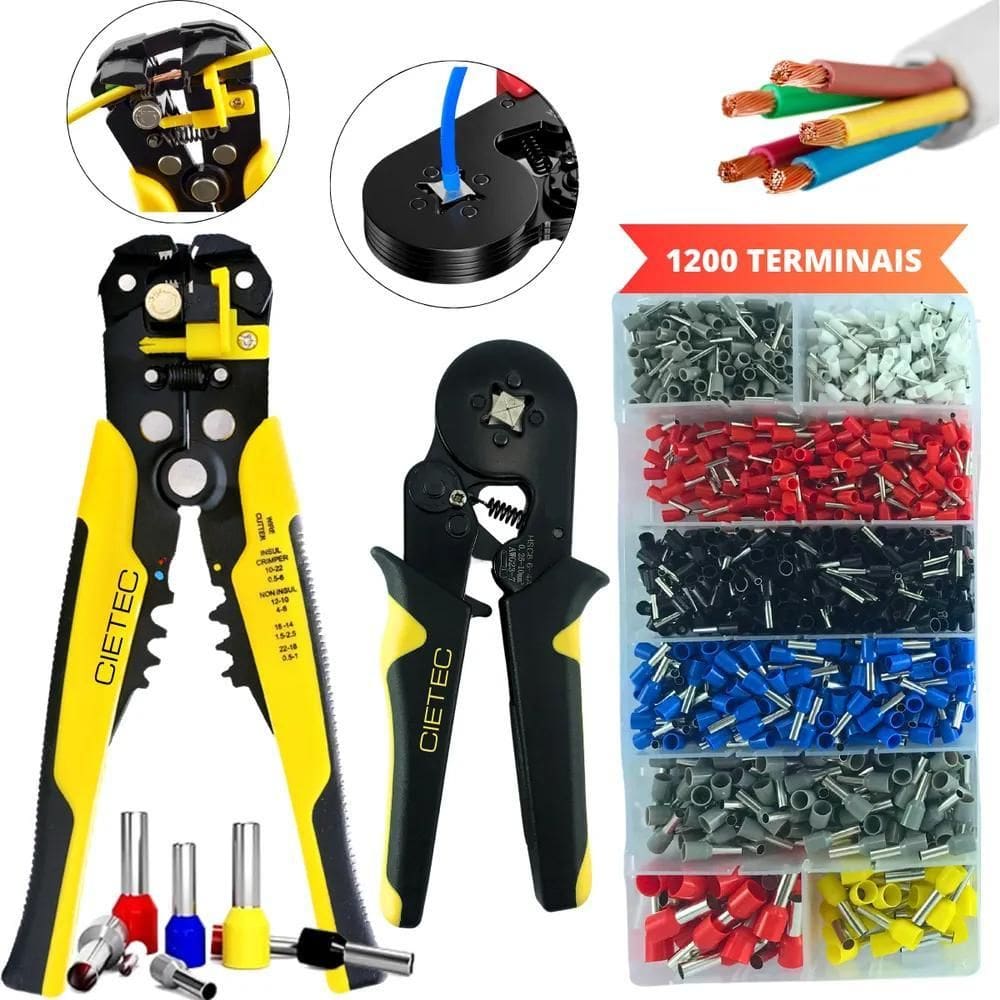 10X Kit Alicate Crimpar Descascador 1200 Terminais Ilhós Tu