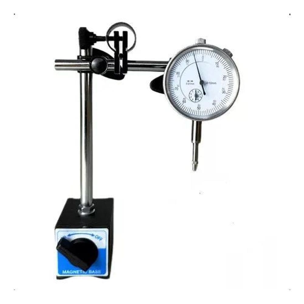 10X Base Magnética Com Suporte 60 Kgf + Relogio Comparador