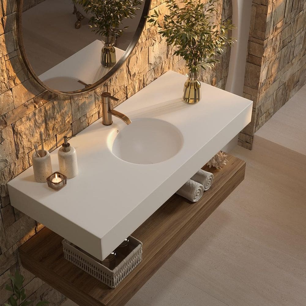 Bancada Banheiro Com Cuba Esculpida Redonda Cristal 100 Cm