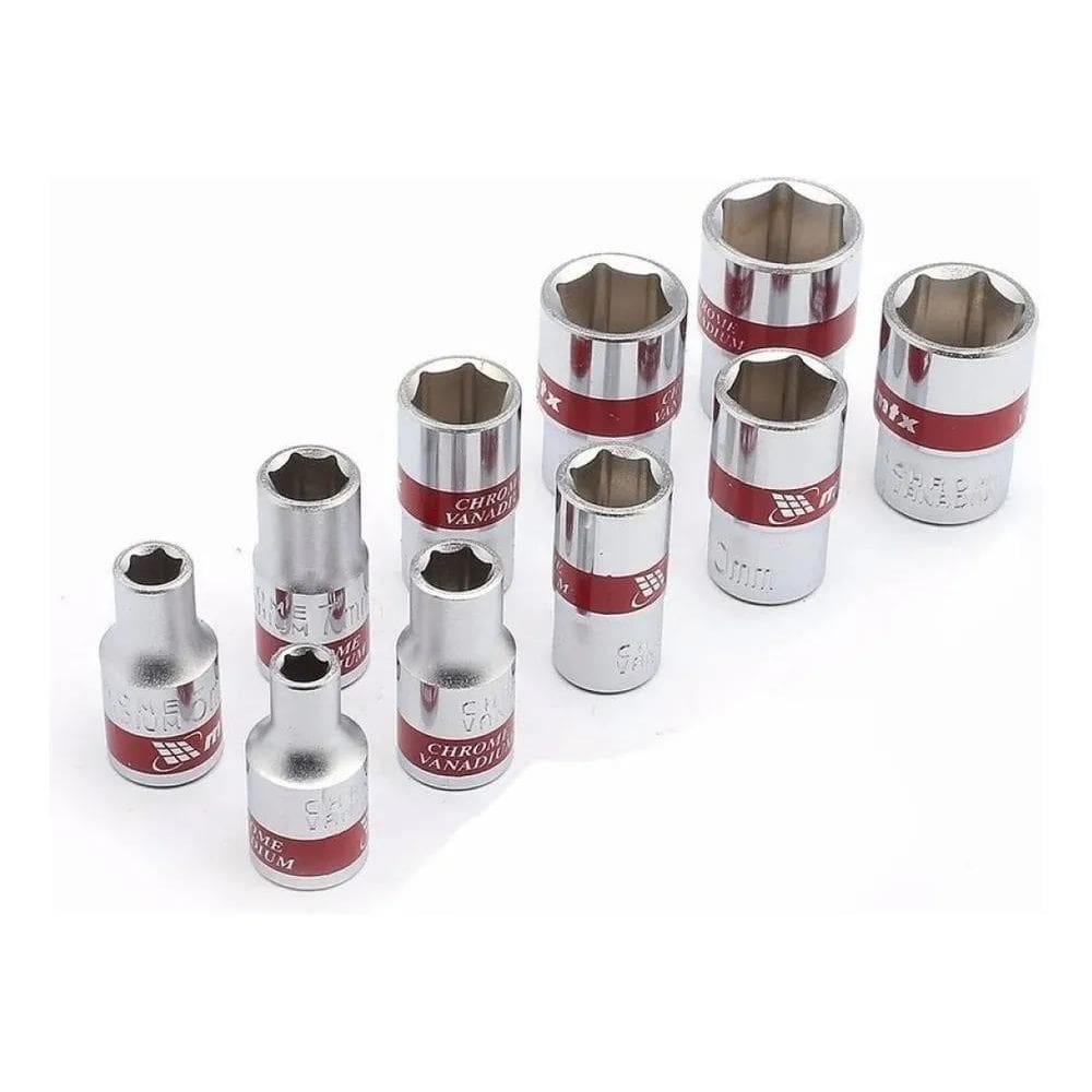 10X Jogo De Soquetes 10 A 22Mm Enc 1/2 - Mtx Cor Cinza