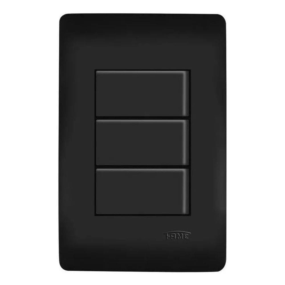 10X Interruptor Simples Triplo Fame Habitat Black 4X2 Com P