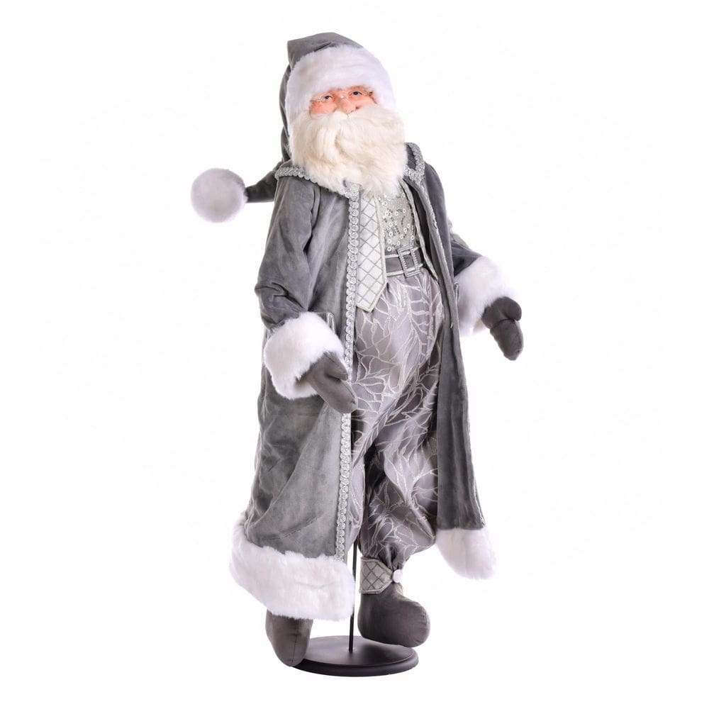 Boneca de Papai Noel Vickerman de 91 cm Silver Sleigh Bells com suporte