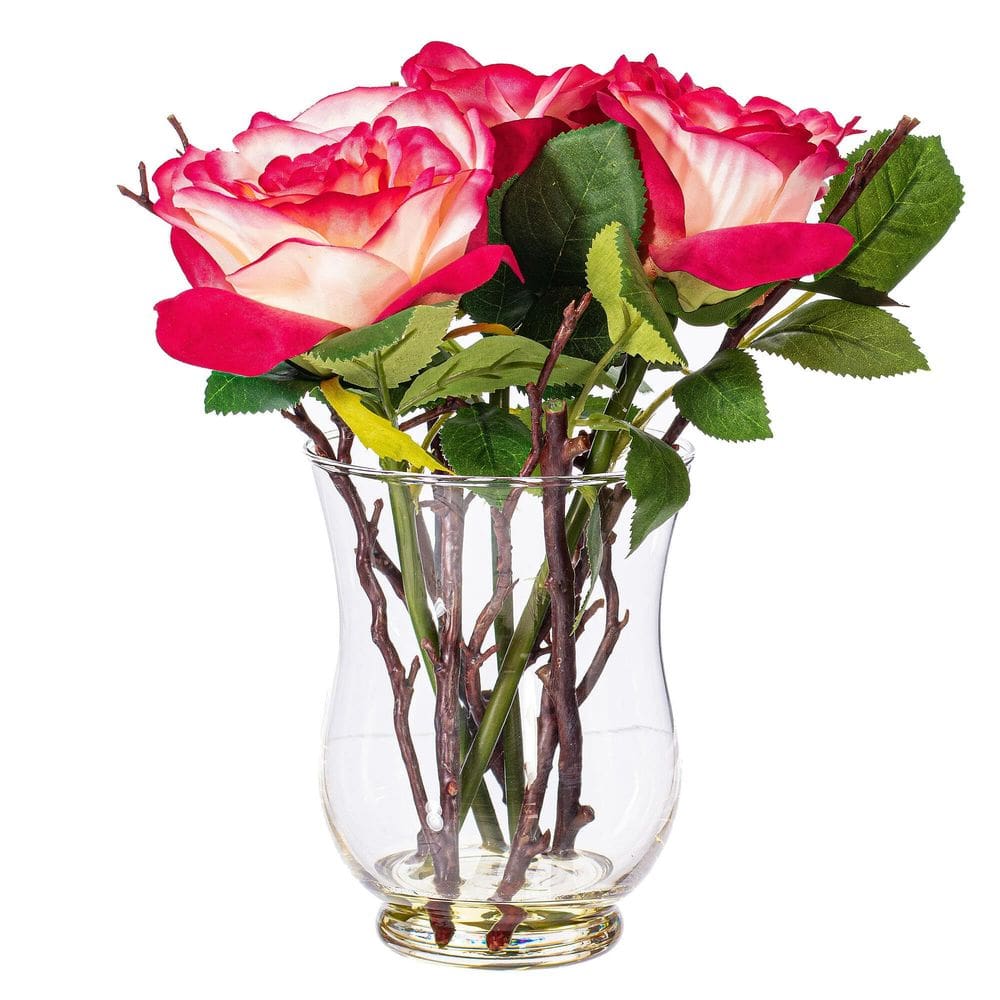 Rosa escura artificial em vaso de vidro 25cm Vickerman