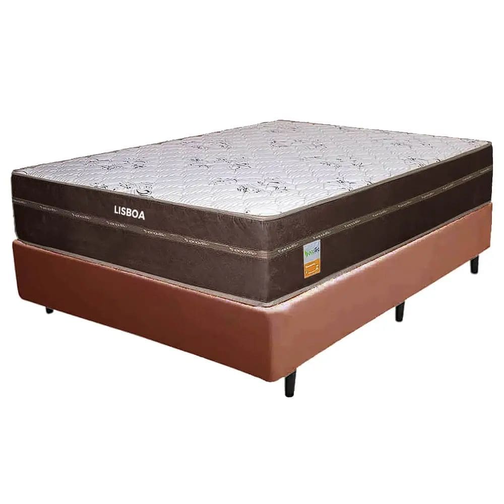 Base Box com Colchão Lisboa Casal Molas Ensacadas Ecotec 56x188x138 Cor Marrom
