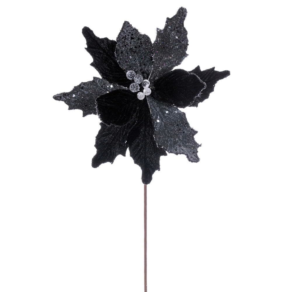 Planta artificial Vickerman Black Velvet Sugar Poinsettia Stem 3PC