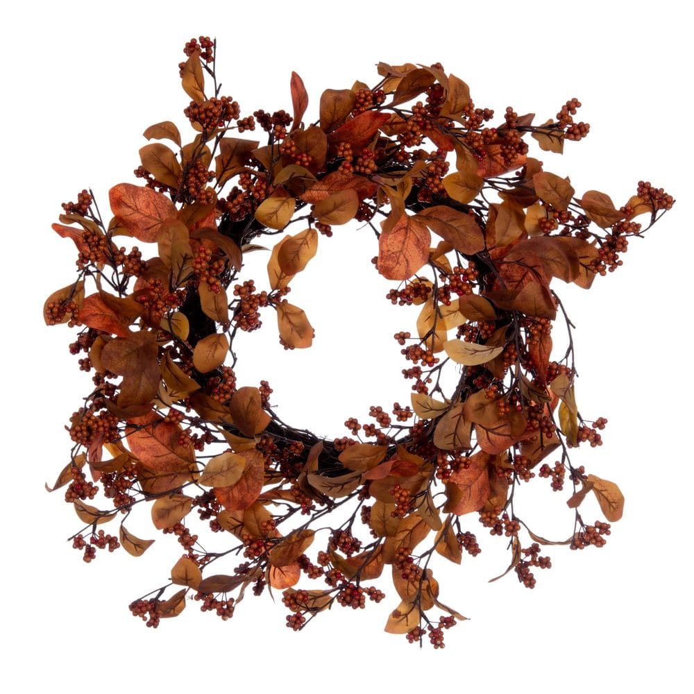 Coroa de flores Vickerman 56cm Orange Fall Leaves Berries