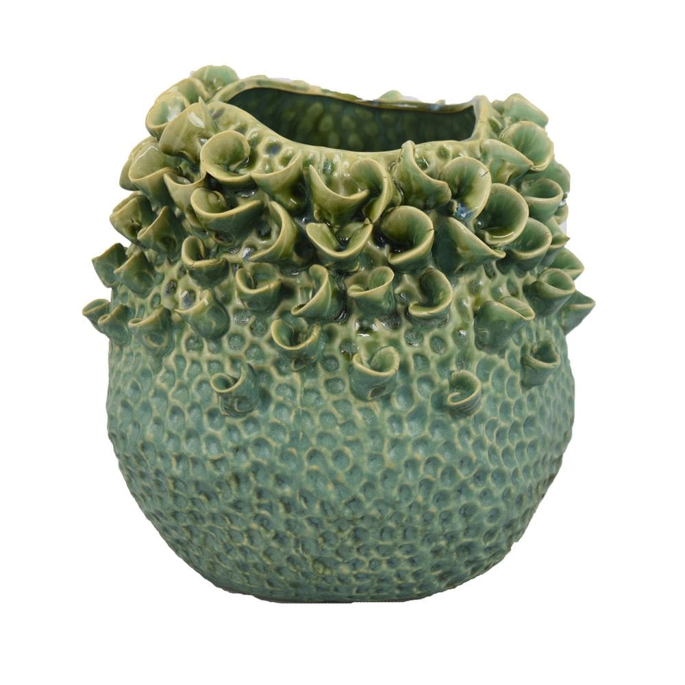 Vaso Benzara Nina de cerâmica verde com detalhes texturizados 28 cm