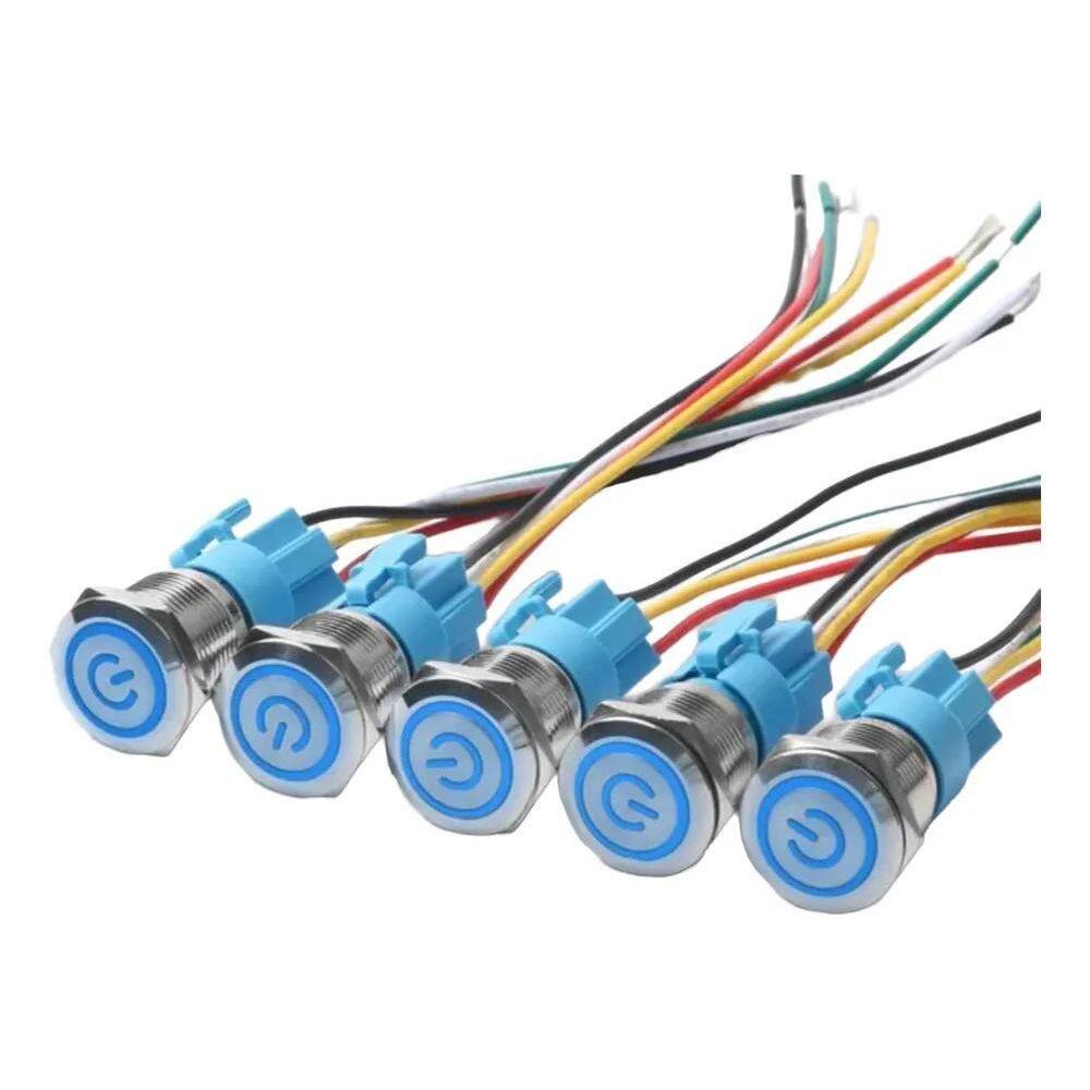 10X Botão Liga/Desliga 12-24V Inox Led 19Mm Com Trava Unive