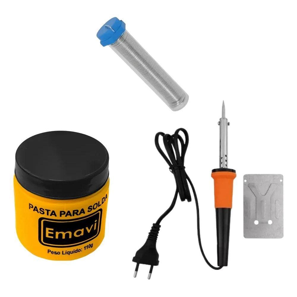 10X Ferro De Solda 110V Ou 220V + Tubo Estanho + Pasta De S