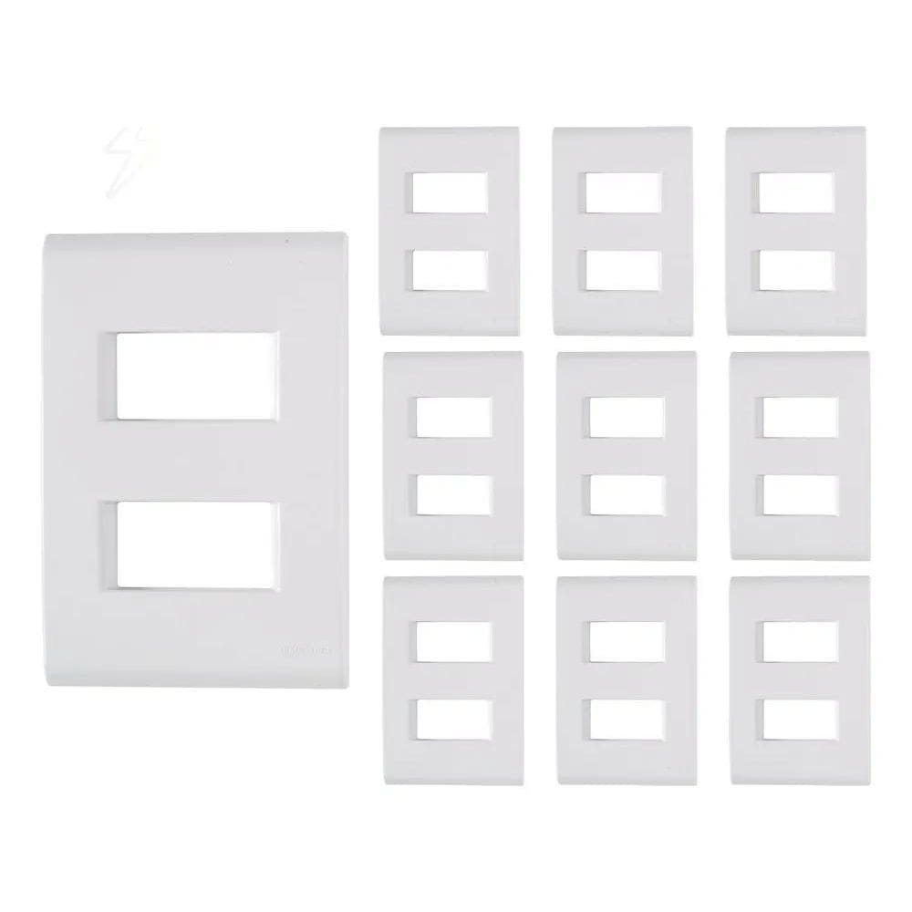10X Kit 10 Placas 4X2 2 Postos Afastados Liz Branca Tramont