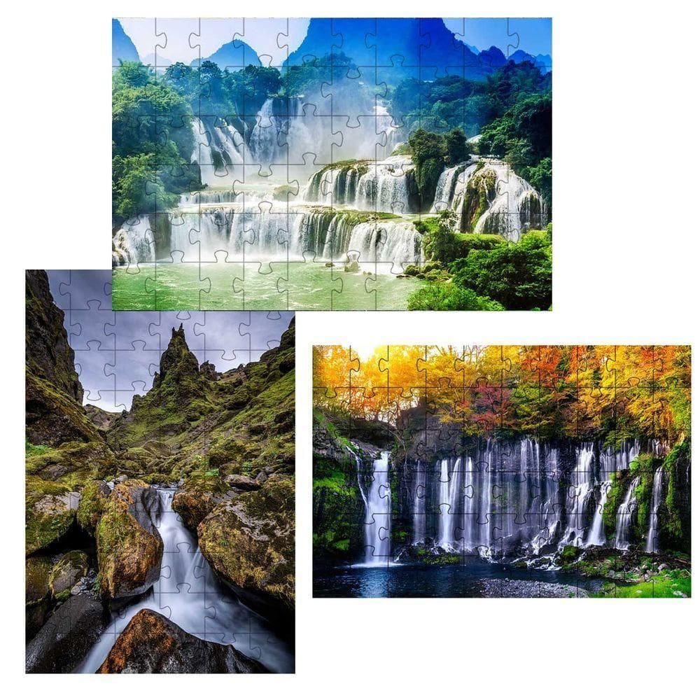 Kit 3 Quebra-cabeças Lindas Cachoeiras Inclusivo E Inteligente De 60 Peças