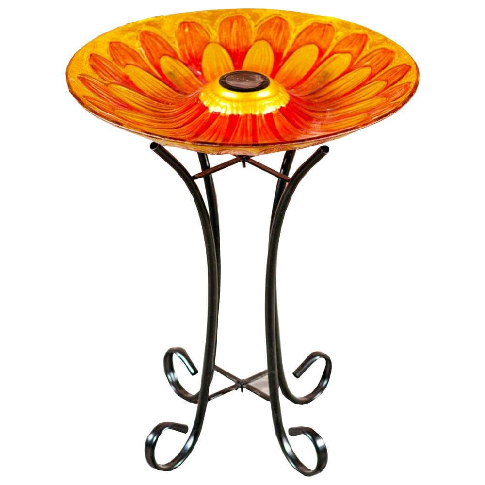 Banheira solar de vidro floral para pássaros com suporte RUNADI 78415-A
