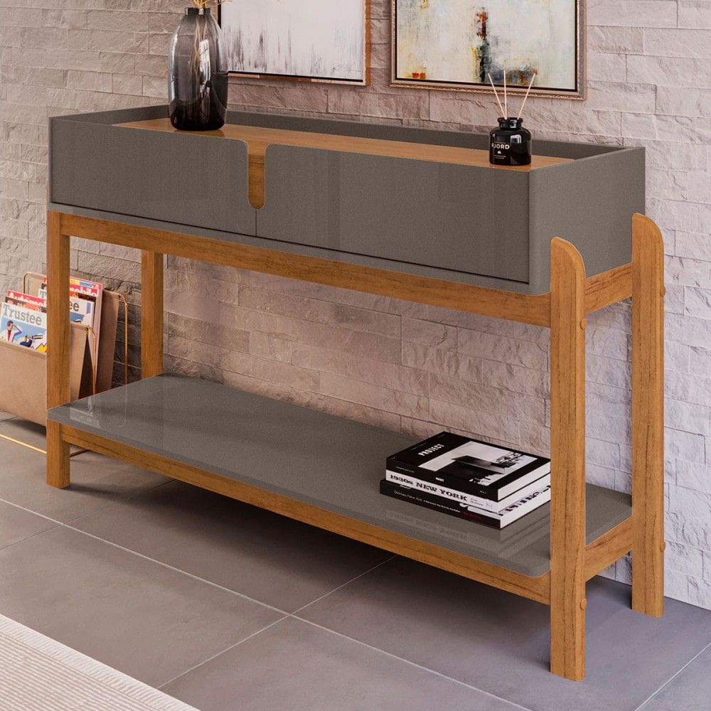 Aparador Eleven 2 Gavetas Cinza Perola/Cedro - Pnr Móveis