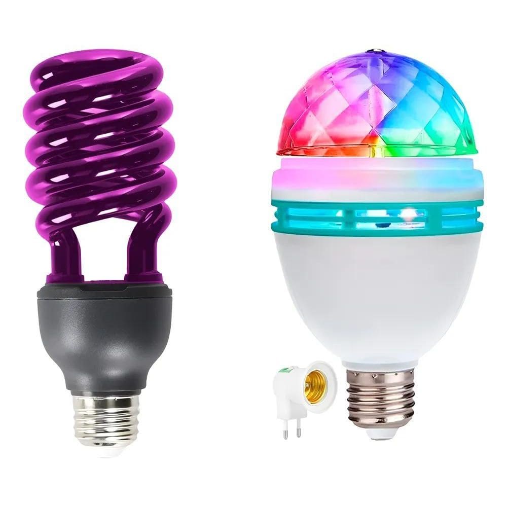 10X Kit Festa Iluminação Luz Negra Led Neon E Luz Giratória