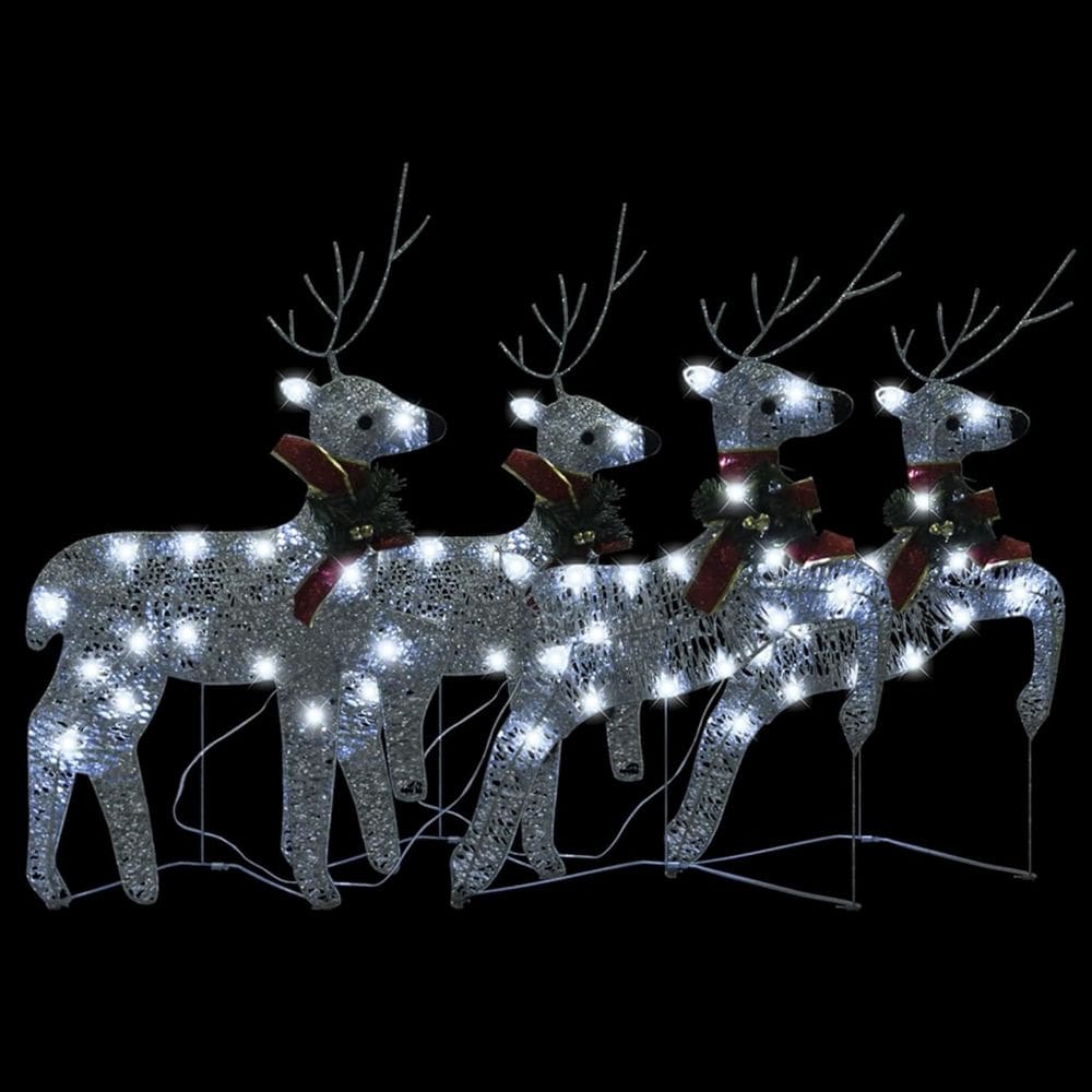 Decoração de rena ao ar livre Benzara 4 peças de prata 80 LED USB