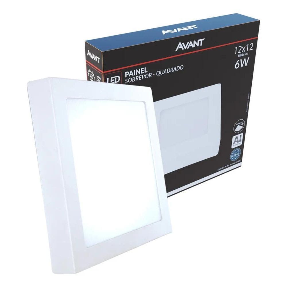 10X Painel Led Alu 6W 6500K Sob. Quadrado Avant
