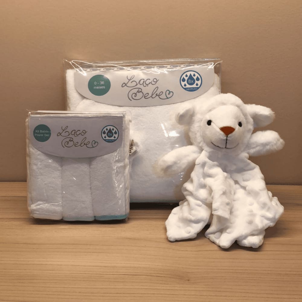 Kit com Naninha Ovelha + Toalha com Capuz + 3 Babitas Verde - Laço Bebê