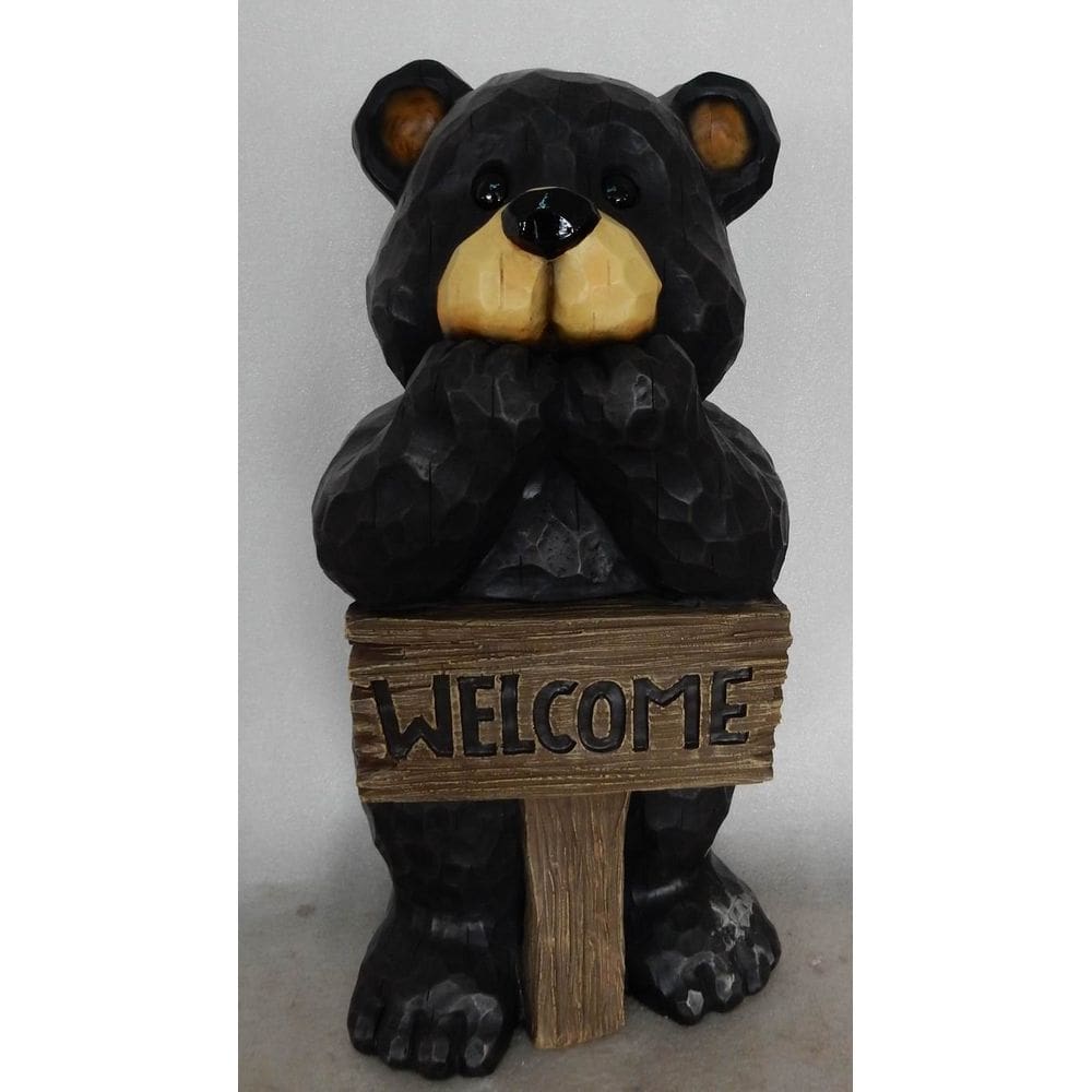 Escultura de urso RUNADI com decoração de letreiro de boas-vindas