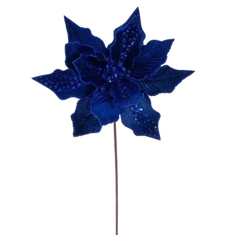 Planta artificial: caule de poinsétia listrado de veludo Vickerman, 25 cm