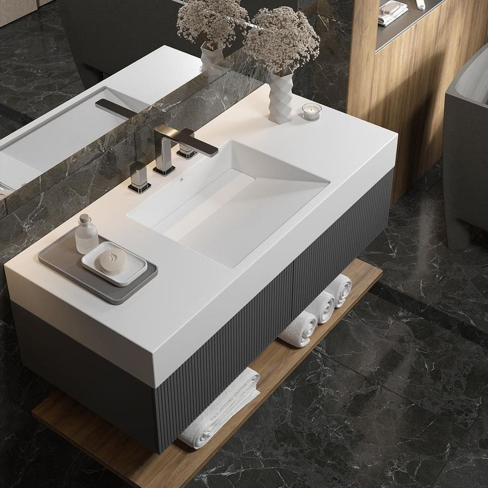 Bancada Banheiro Com Cuba Esculpida Retangular Prisma 80 Cm