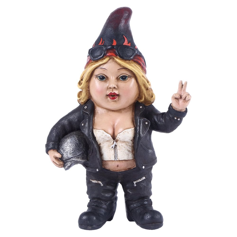 Estatueta Hi-Line Gift Woman Biker Gnome com capacete