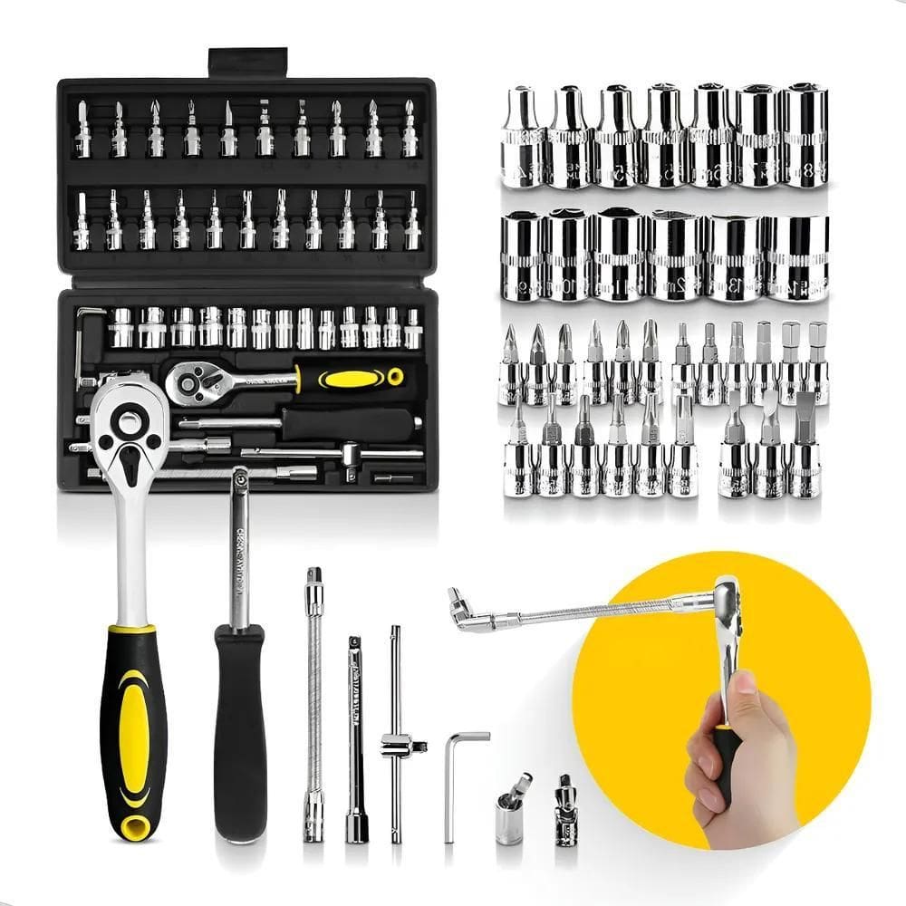 10X Kit Chave Catraca Soquete Reversível Caixa 46 Peças Mal