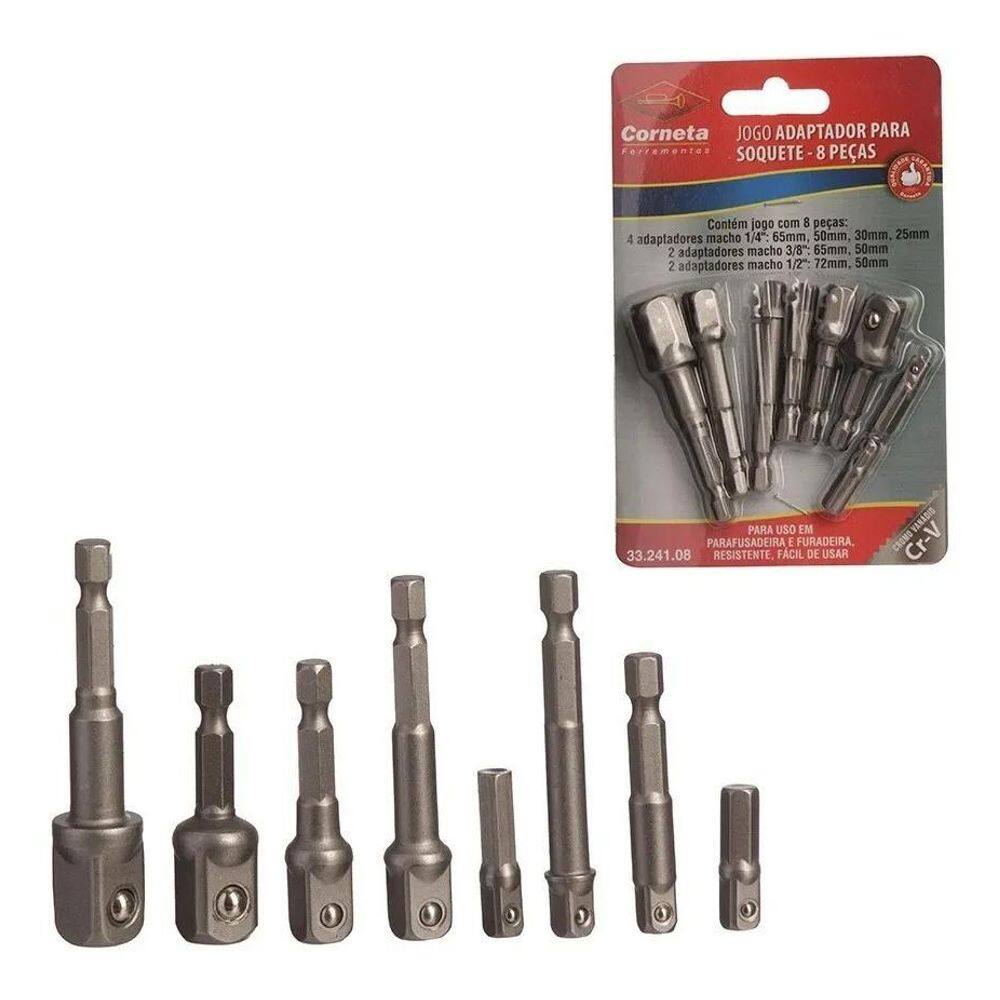 10X Kit 8 Adaptador Soquete Parafusadeira Furadeira 1/4 3/8