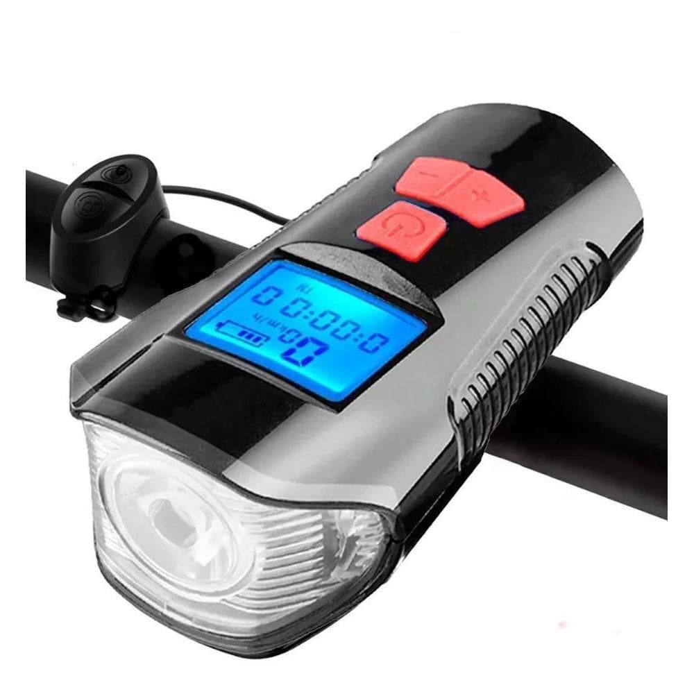 3X Lanterna Led T6 Farol Bike + Velocímetro Com Fio + Buzina