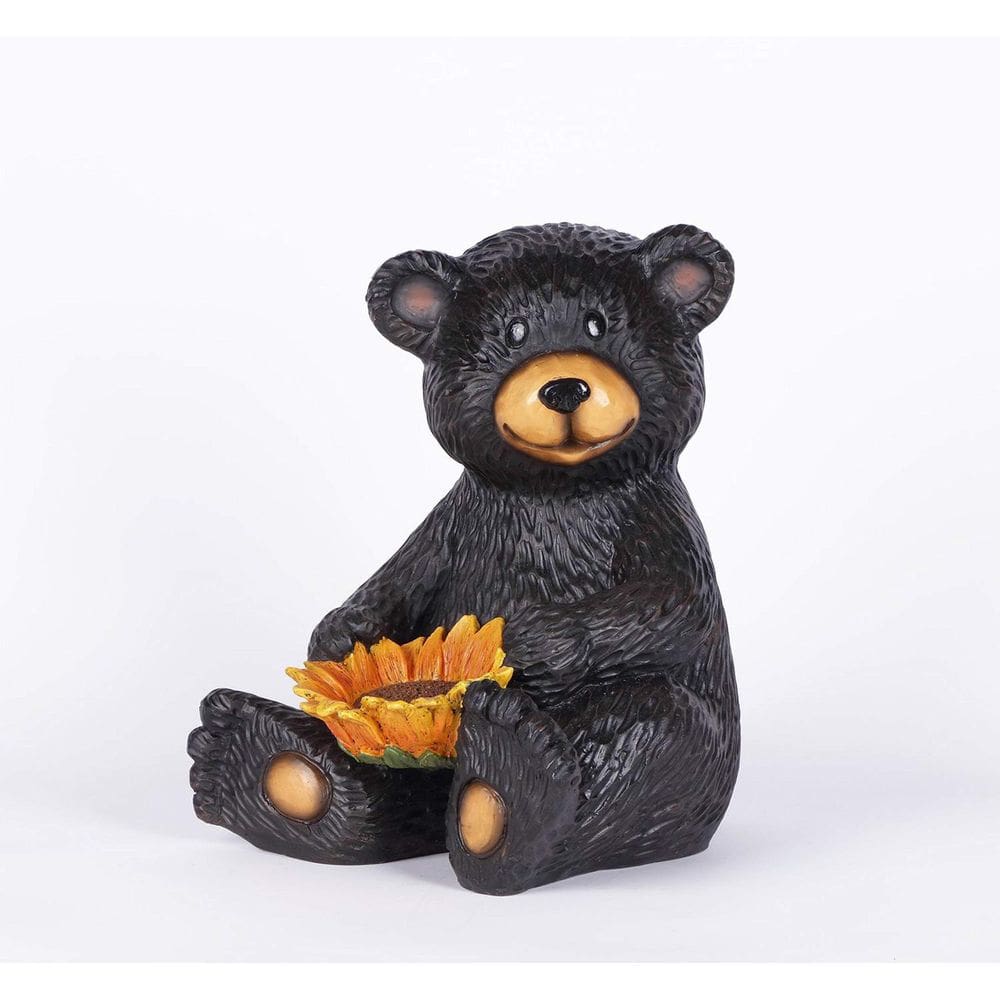 Estatueta Hi-Line Gift Bear Cub segurando poliresina de girassol