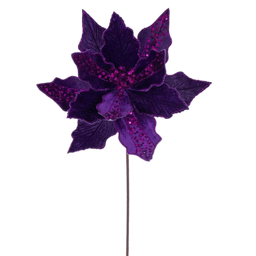 Planta artificial Vickerman Velvet Plum Poinsettia Stem 25cm
