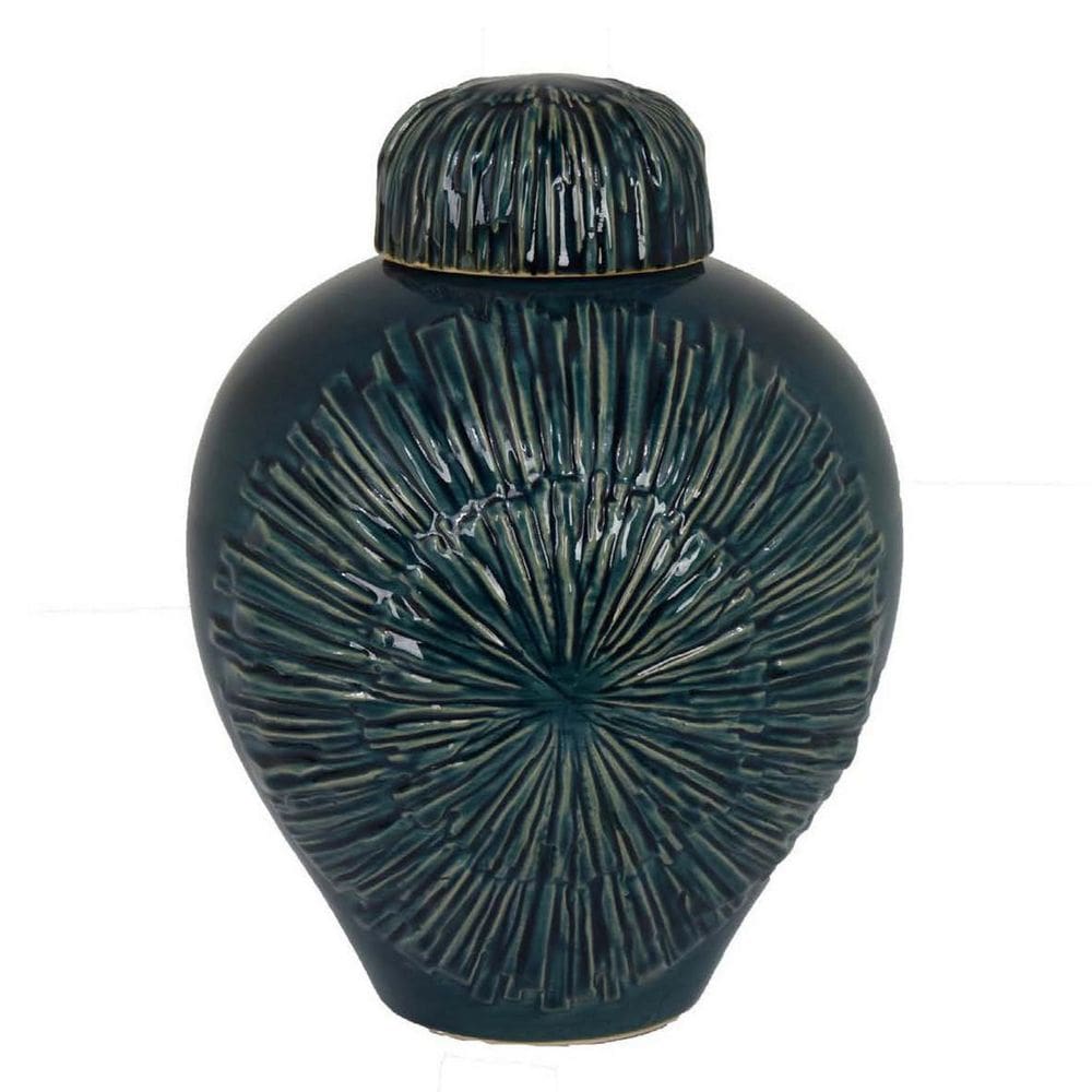 Vaso Benzara Accent Deep Blue Ceramic com tampa 33 cm