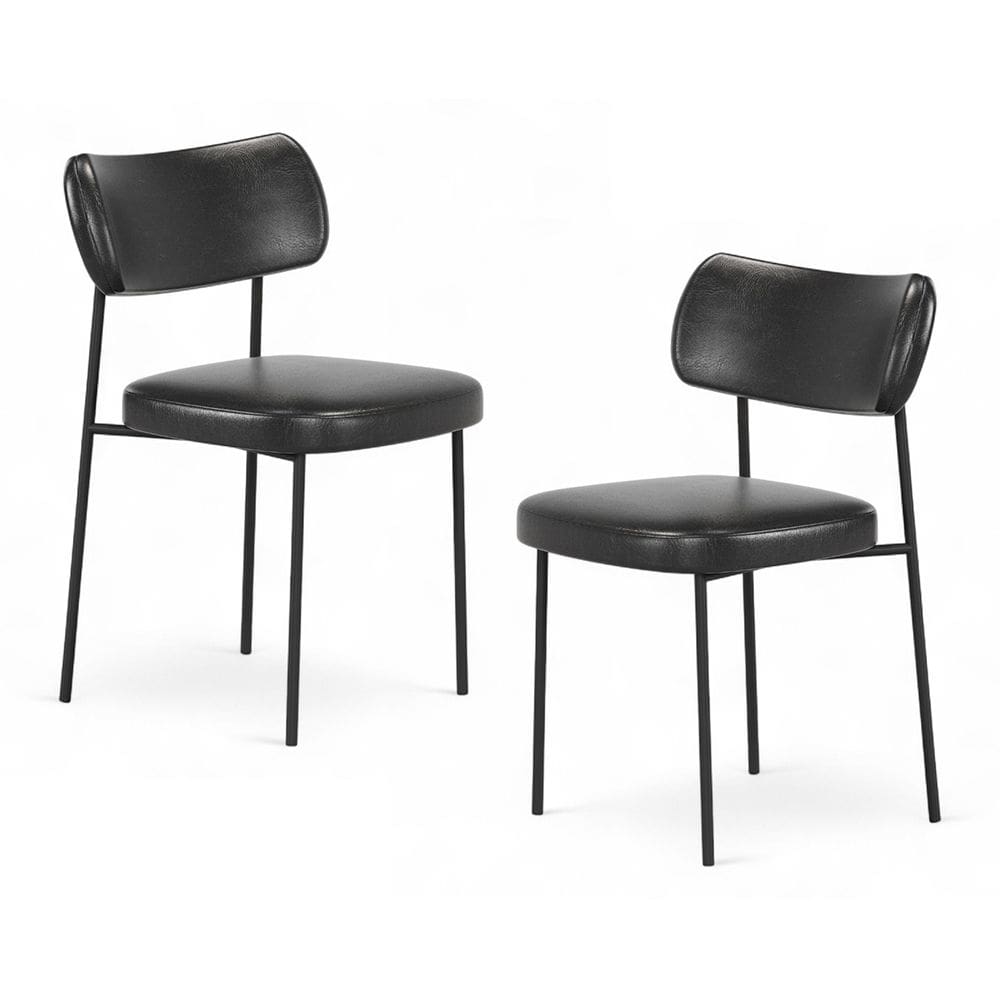 Kit 02 Cadeiras Sala de Jantar Lila Estofada com Encosto Couríssimo Preto - Abmaza