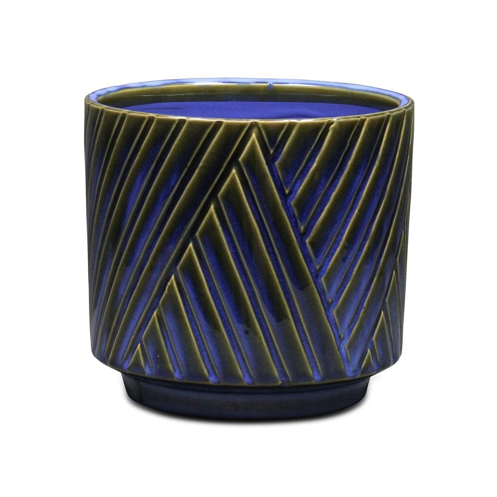 Vaso de cerâmica Planter Cheung`s Parlora com padrão azul