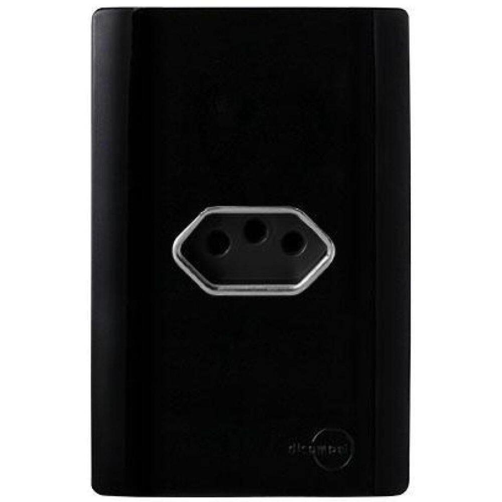 Mt-Cj Tomada 10A Hor. 4X2 Mon-Novara Preto Brilhante Cromado