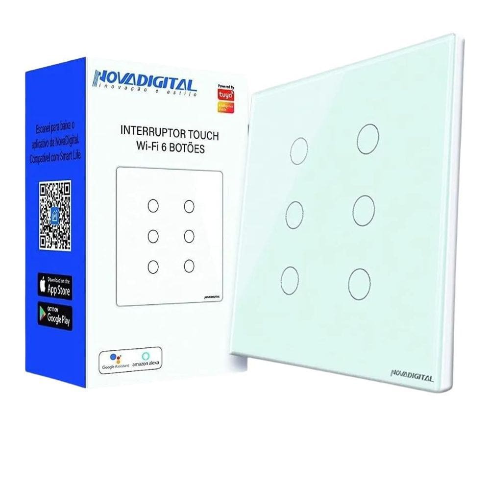 Interruptor 6 Botões Branco Touch Wi-Fi Rf 433Mhz Premium