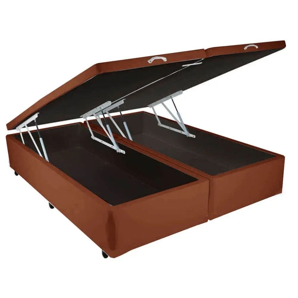 Base Box Bipartida Baú Universal Casal 43x188x138 Tecido Corino Cor Marrom