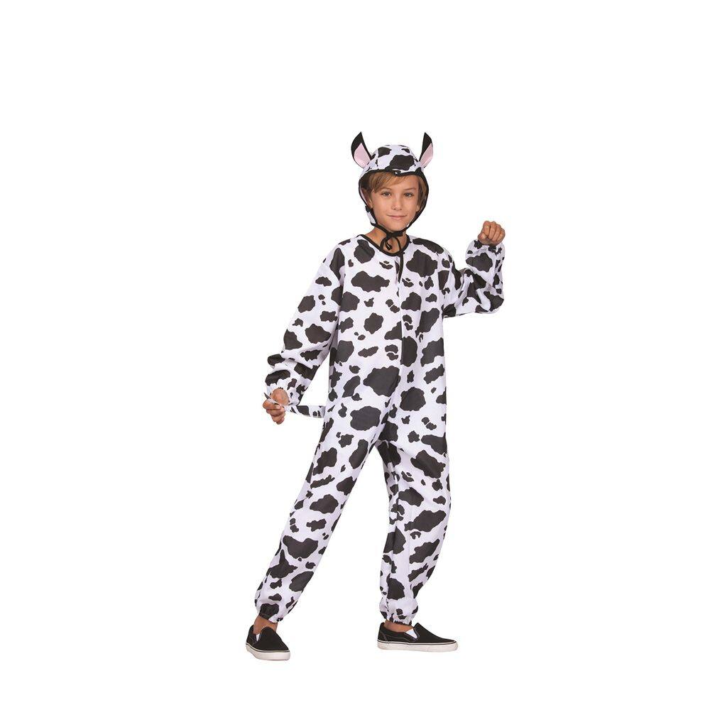Fantasia de vaca, tamanho econômico infantil de 4 a 6 anos, cinza com manchas pretas