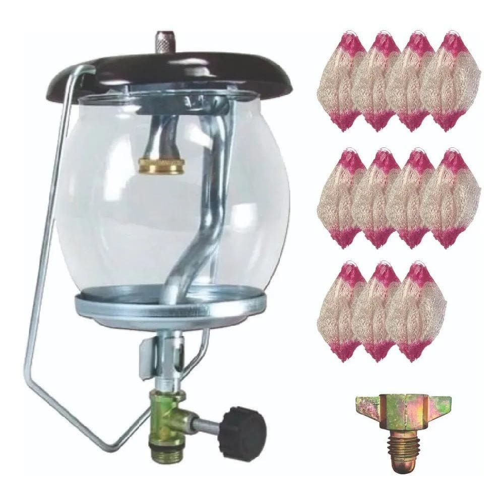 10X Lampiao A Gas Vidro Para Camping Barraca Pesca Com Cami