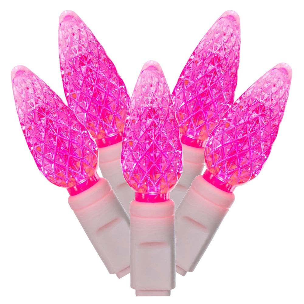 Luz de corda Vickerman 50 Pink C6 LED em fio branco