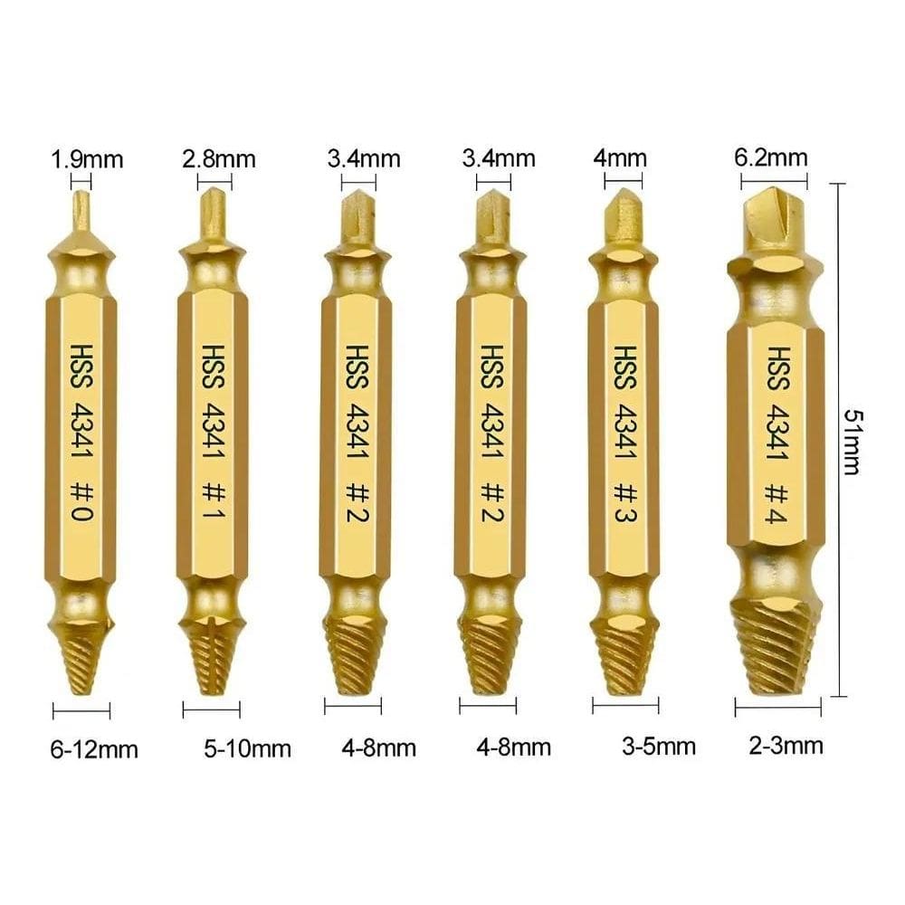 10X Jogo 6 Brocas Fresa Extrator Remove Tira Parafuso Danif