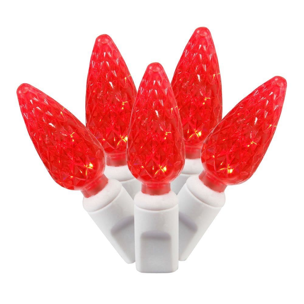 Luzes de corda LED Vickerman 100 Light C6 vermelhas sobre fio branco