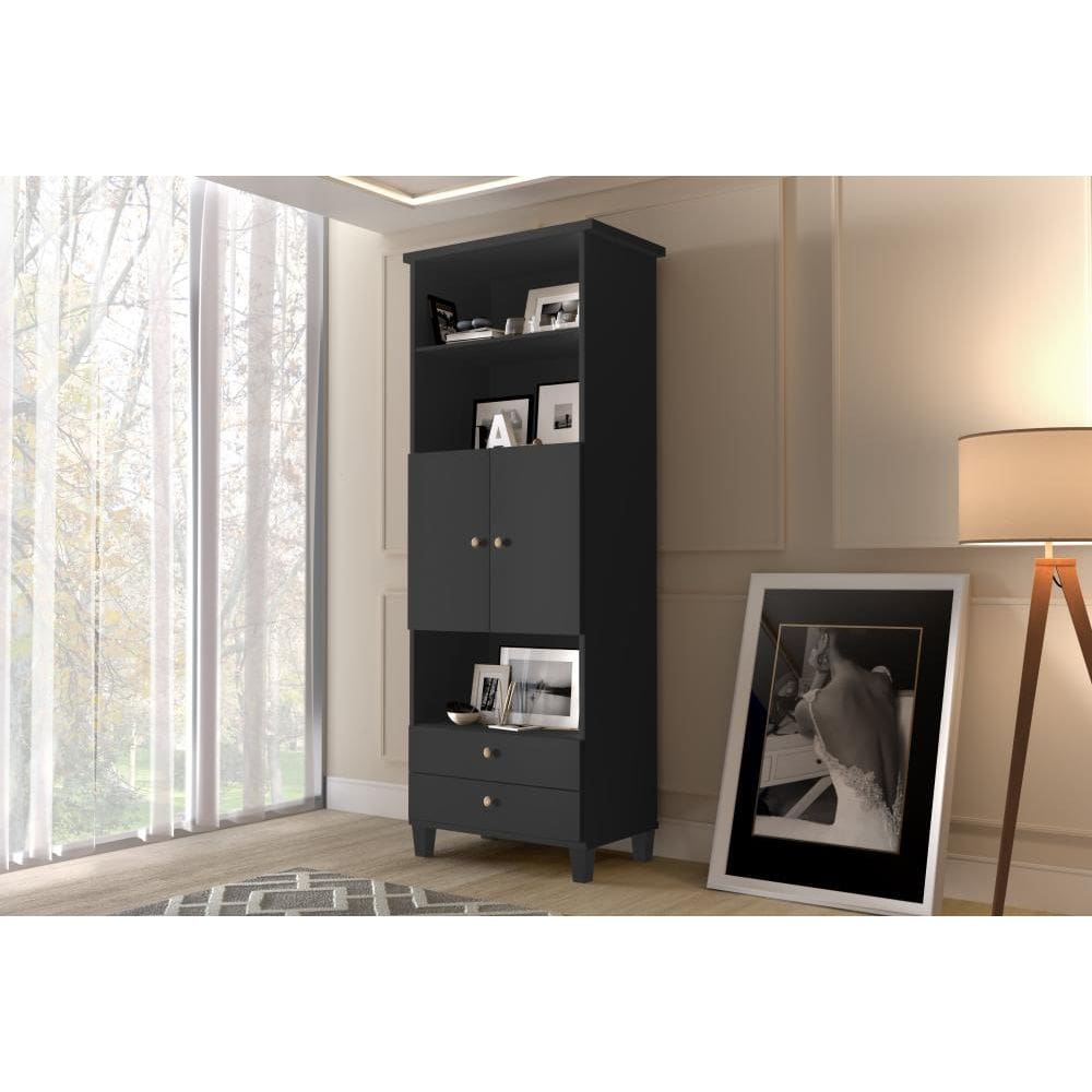 Armário Organizador com Portas e Gavetas Library Preto - Luapa