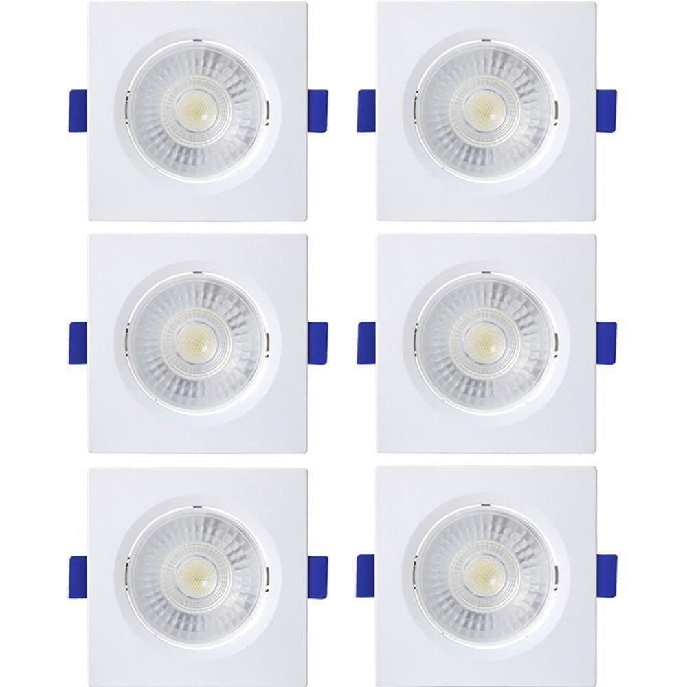 Kit 6 Spot De Led Embutir Slim Par20 Quadrado 8w Bivolt 3000k Quente